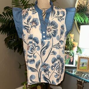 Cherry Betty Elegant Floral Blue and Cream Blouse